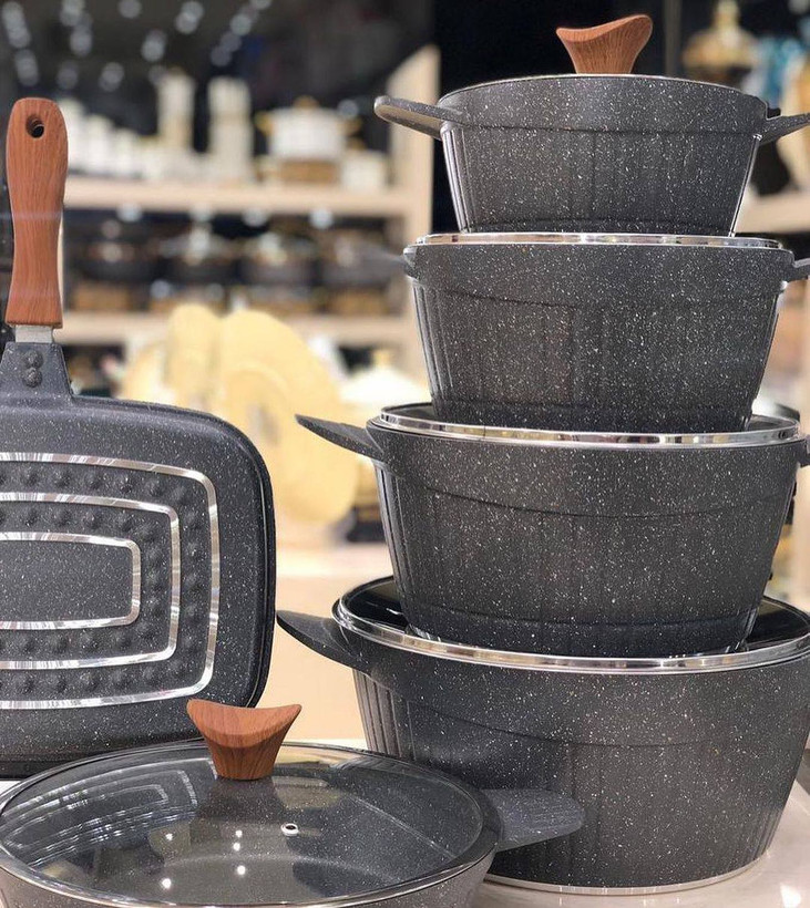 سرویس قابلمه دورو گرانیتی تابه دو دسته دار